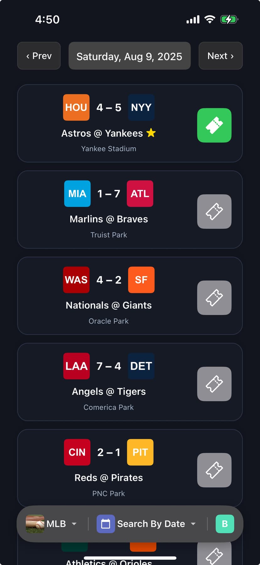 MLB By Date
